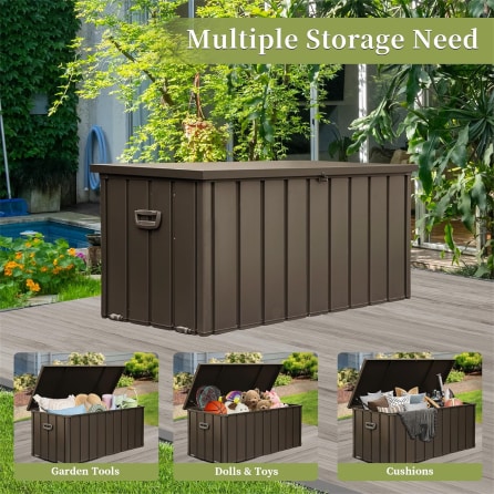 FLEXIMOUNTS 200 Gallon Pool Storage Bins Outdoor Waterproof, Outdoor Storage Bench ,Large Patio Storage Bin for Outside Cushions,Brown