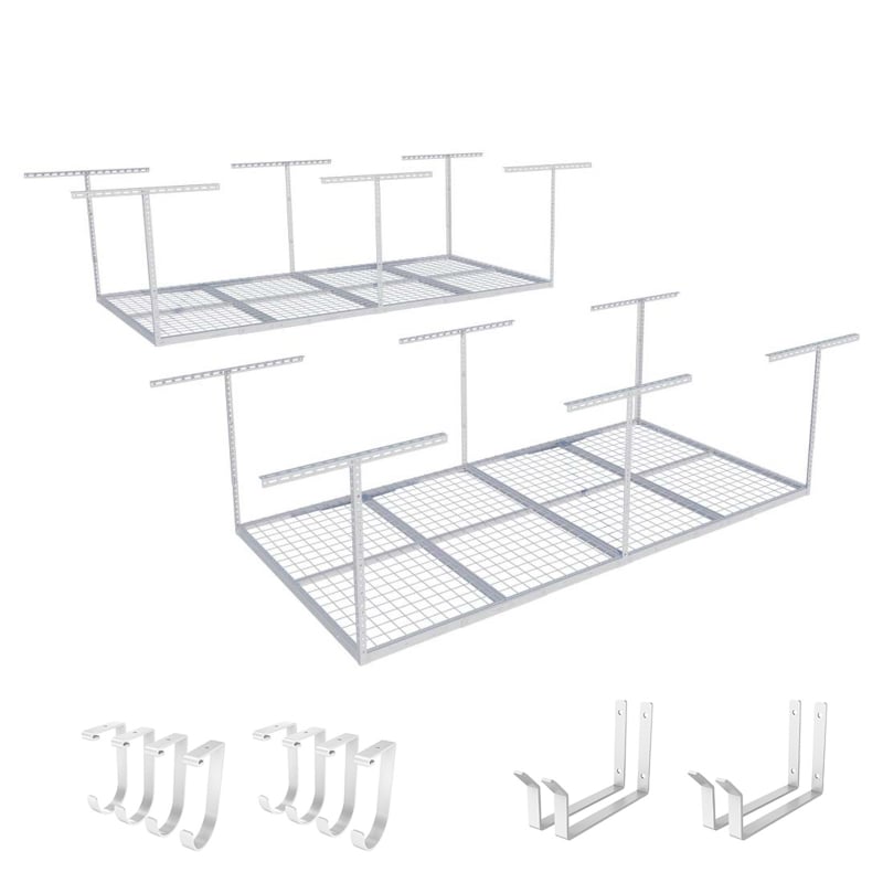 FLEXIMOUNTS 2-Pack  Ggarage overhead storage with hanging hooks for bicycles£¬White
