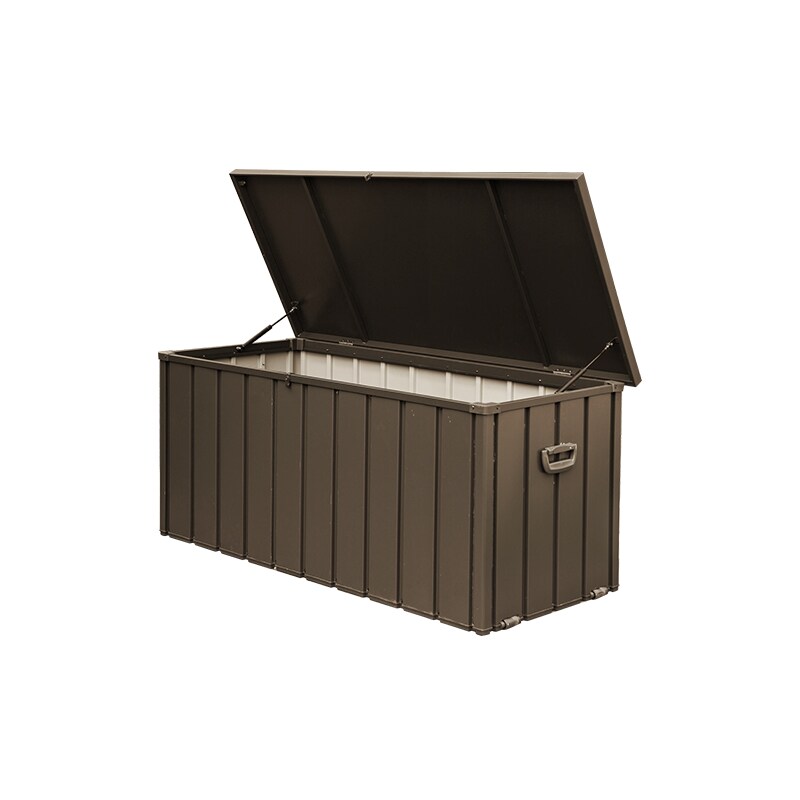 FLEXIMOUNTS 100 Gallon Outdoor Storage Deck Box with Lockable Lids, Indoor Storage Bench with Mobility Rollers, Brown