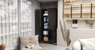 SC2C-W Classic Black Garage Storage Cabinet with Wheels | FLEXIMOUNTS