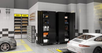 SC2C-W Classic Black Garage Storage Cabinet with Wheels | FLEXIMOUNTS