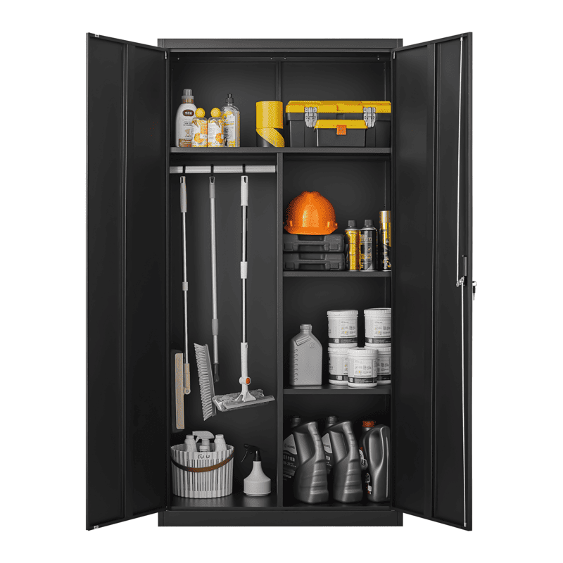 Metal Wardrobe Cabinet with Hanging Rod and Lock