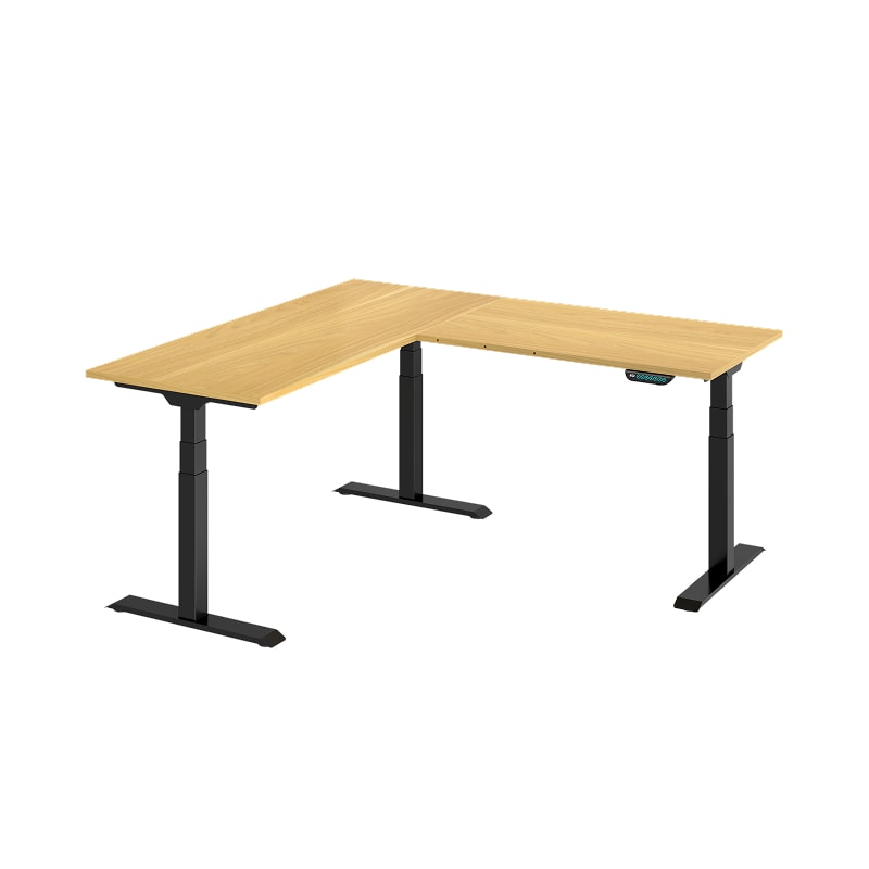 FLEXIMOUNTS  L-shaped Electric Height Adjustable Workbench with 60"¡Á30"+48"¡Á30" Rubber Wood Desktop