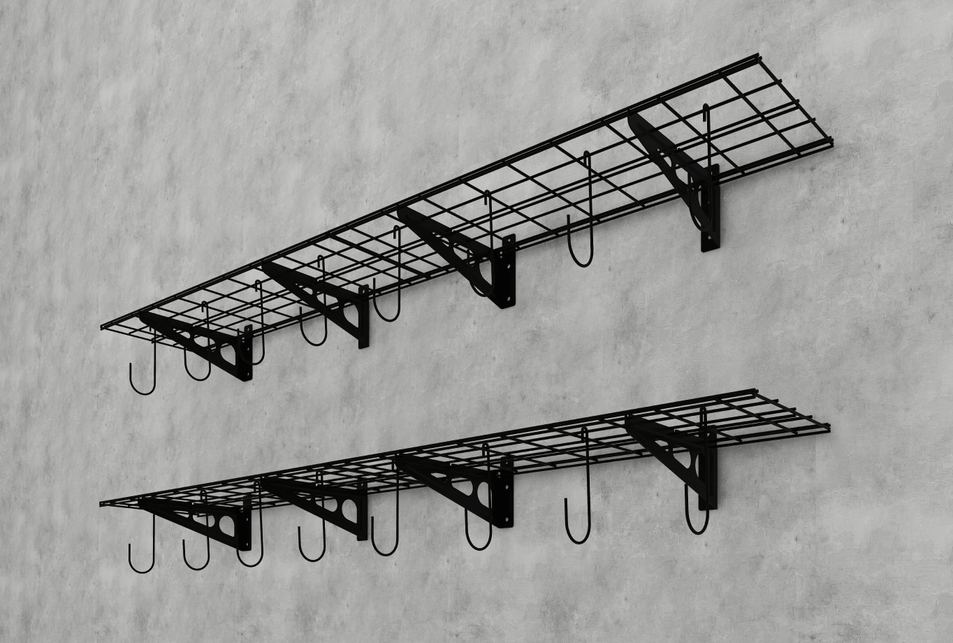 Garage Wall Shelving, 2-Pack 1x3 ft, Includes 8 Bike Hooks