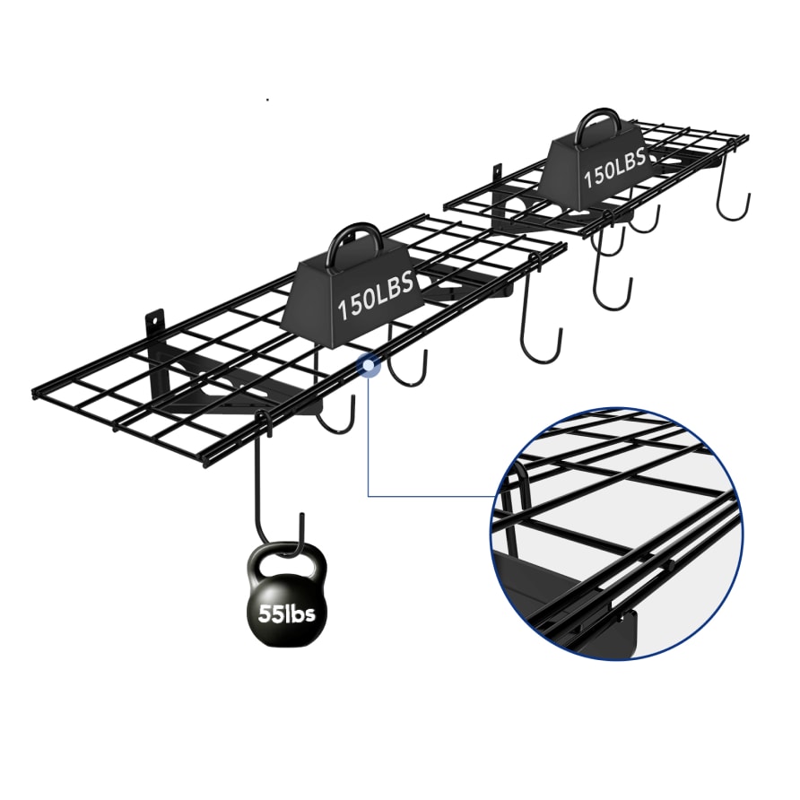 Garage Wall Shelving, 2-Pack 1x3 ft, Includes 8 Bike Hooks