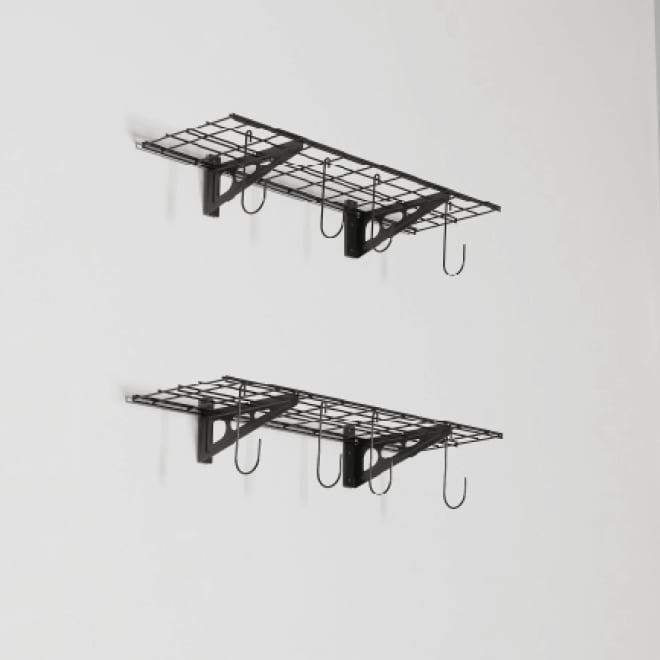 Garage Wall Shelving, 2-Pack 1x3 ft, Includes 8 Bike Hooks Garage Wall Shelving, 2-Pack 1x3 ft, Includes 8 Bike Hooks