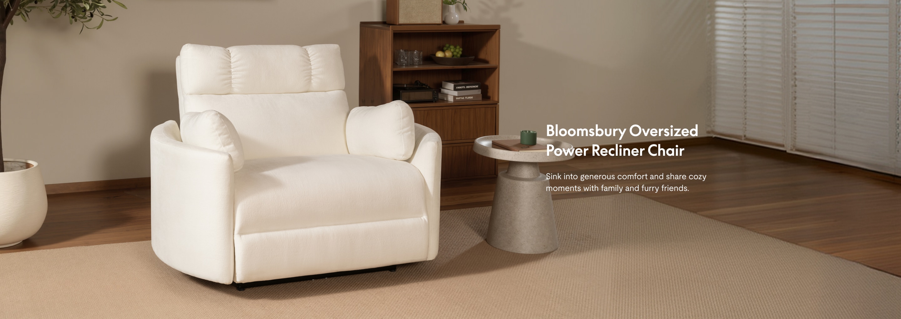 Flexispot oversized power recliner chair in a cozy living room with spacious seating for family and pets