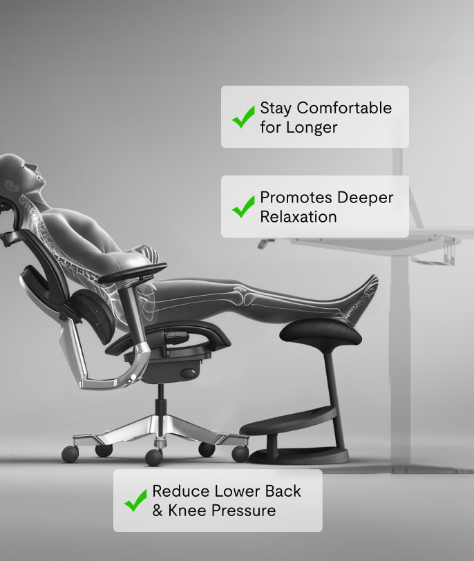 CF4 footrest diagram, leg support benefits when reclining in office chair