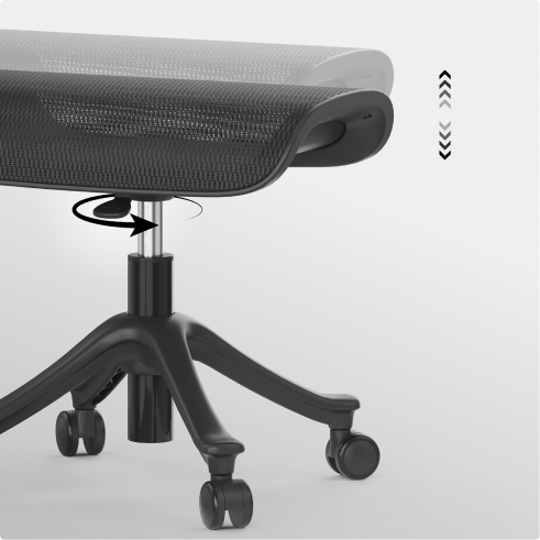 Adjustable ergonomic footrest CF5 demonstrating height and 360 degree rotation control features