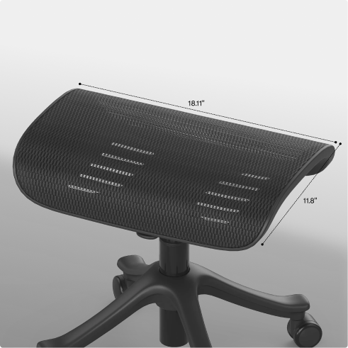 Ergonomic footrest CF5 showing its large spacious mesh surface dimensions for comfortable leg rest