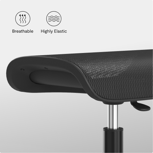 Close up view of breathable highly elastic mesh surface on ergonomic footrest for lasting comfort