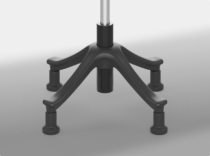 Ergonomic footrest base showing two options: 360 degree swivel casters for mobility and fixed glides for stability