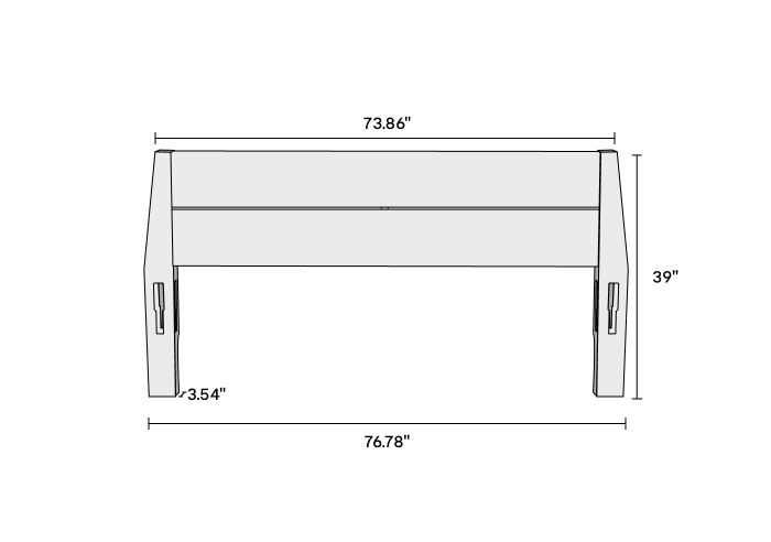 California King headboard dimensions: 76.78" W × 3.54" D × 39" H