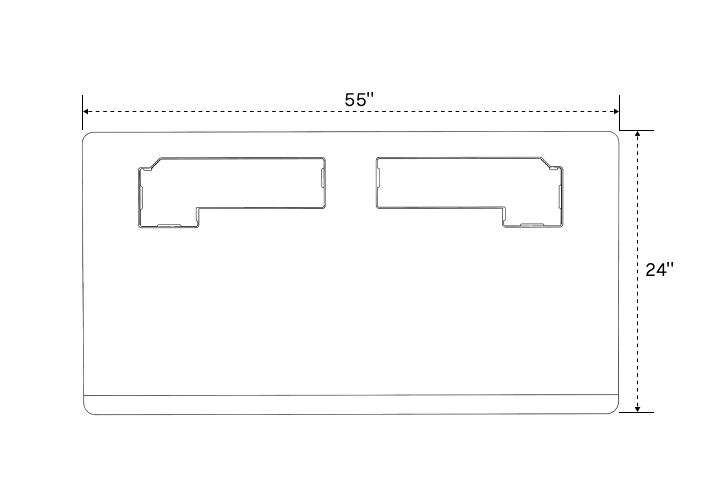 Technical diagram of a rectangular object with dimensions labeled as 55 inches in width and 24 inches in height.