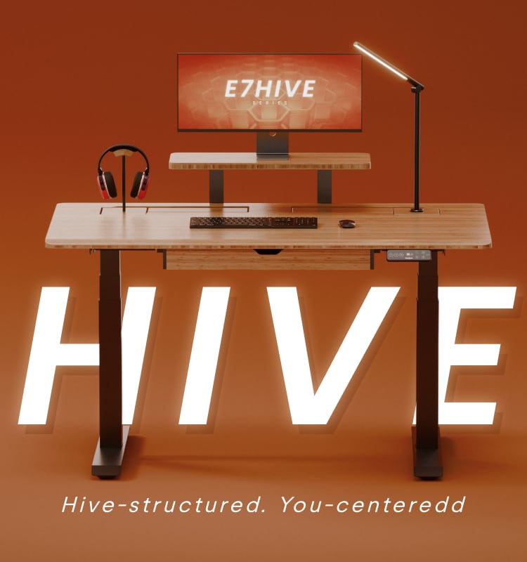 E7 Hive bamboo electric standing desk home office setup