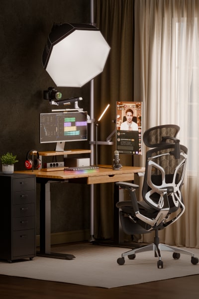 E7 Hive electric standing desk for live streaming setup