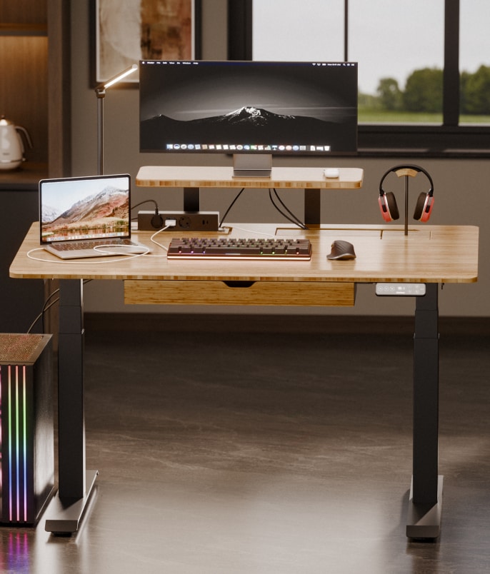Modular tabletop workspace after assembly presents a tidy desk.