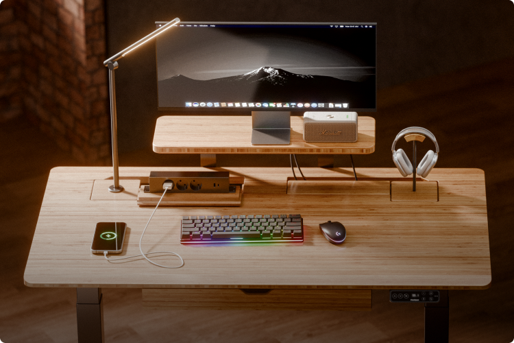 Solid bamboo tabletop with beveled comfortable edge