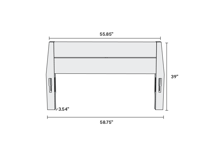 Full headboard dimensions: 58.75" W × 3.54" D × 39" H