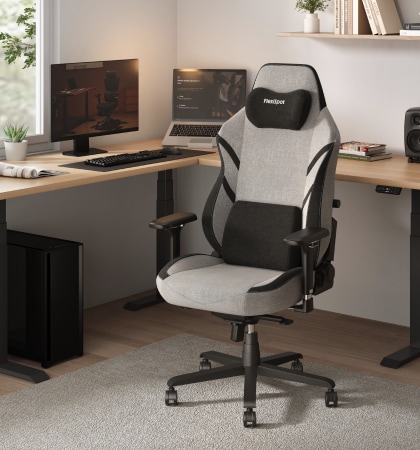 A GC7 gaming chair in front view in a bright minimalist home office