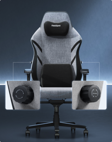 GC7 gaming chair lumbar adjustment guide showing left/right control knobs