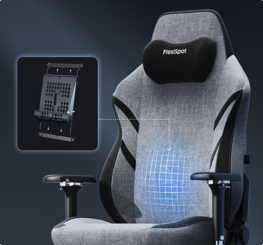 GC7 gaming chair lumbar support detail showing adjustable height and depth