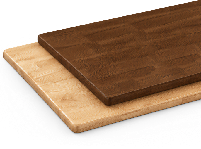 Solid rubberwood boards in dark and light finishes