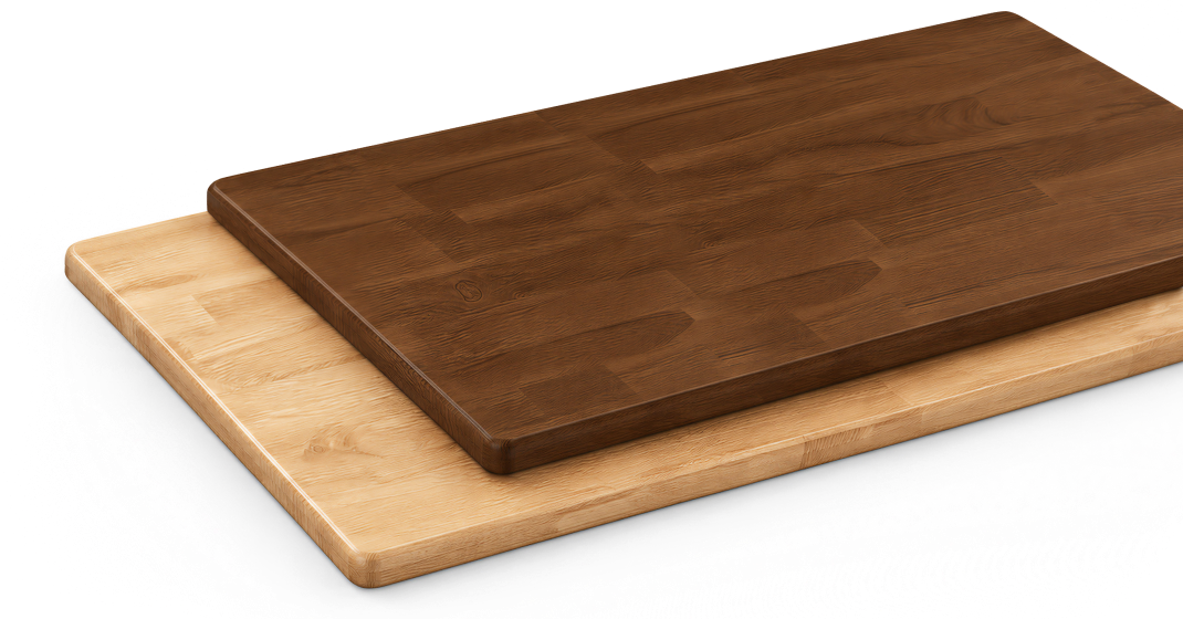 Solid rubberwood boards in dark and light finishes