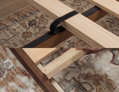 Adhesive Velcro & Mortise Holes, Reduces creaking for a quieter bed.