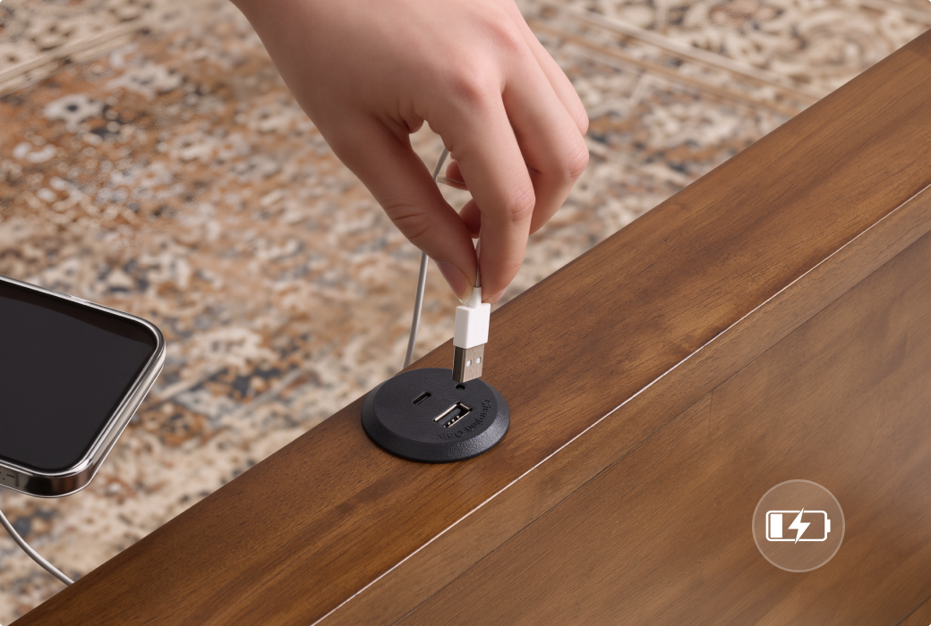 Built-in USB Charging Ports, Charge devices conveniently at your bedside.
