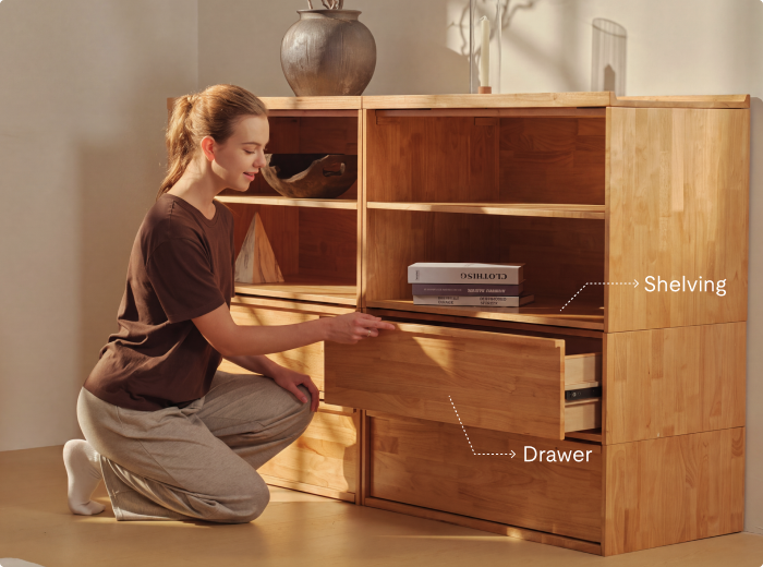 Kana Modular Cabinet with spacious drawers for organized bedroom storage