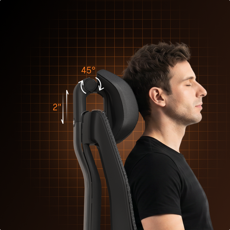 Wingo gaming chair 2D adjustable headrest demonstrating height and angle adjustments to reduce neck pressure