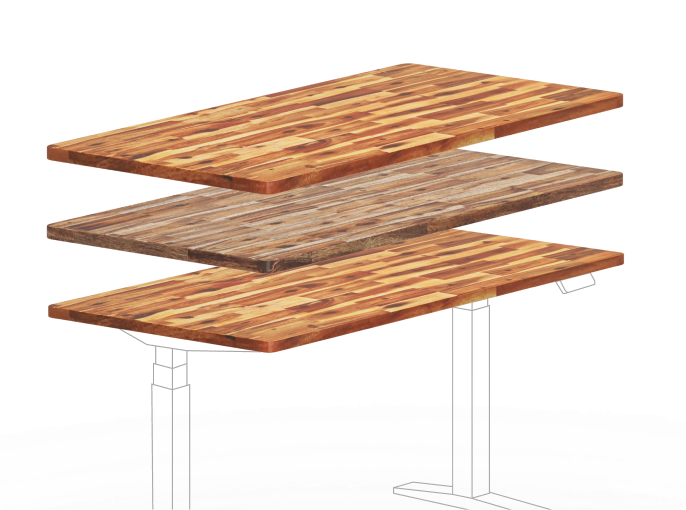 Acacia wood tabletop paired with an electric standing desk