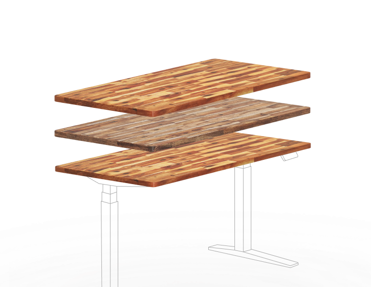 Acacia wood tabletop paired with an electric standing desk