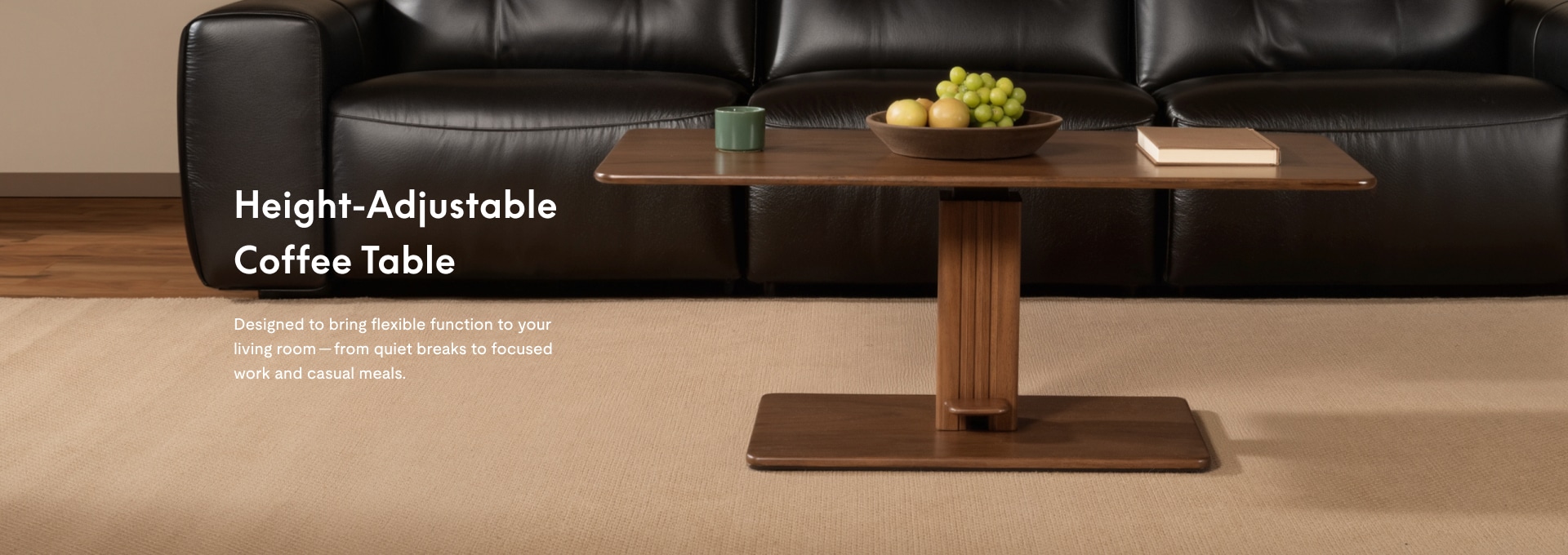 Height-adjustable coffee table in a living room