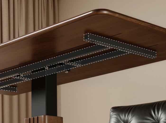 Reinforced metal support rails beneath the tabletop help reduce movement and wobble