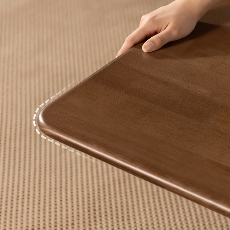 Close-up of the smooth rounded corner designed to soften accidental contact