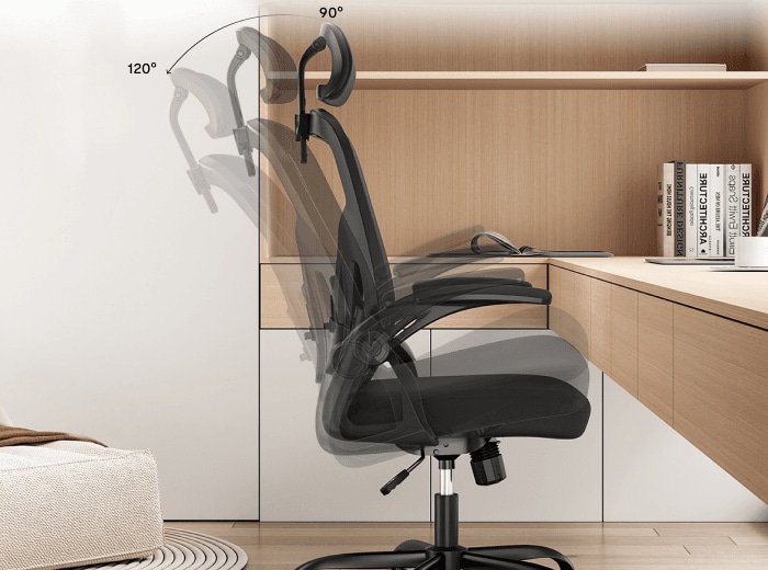 C2 ergonomic office chair showing 90° to 120° backrest recline adjustment
