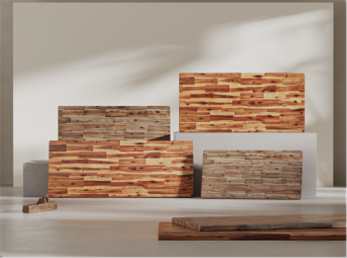 Collection of acacia wood tabletops in two finishes and four size options