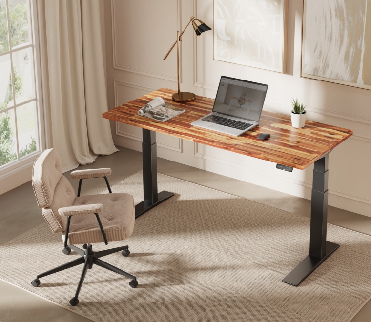 FlexiSpot premium finger-jointed acacia wood standing desk tabletop with natural grain