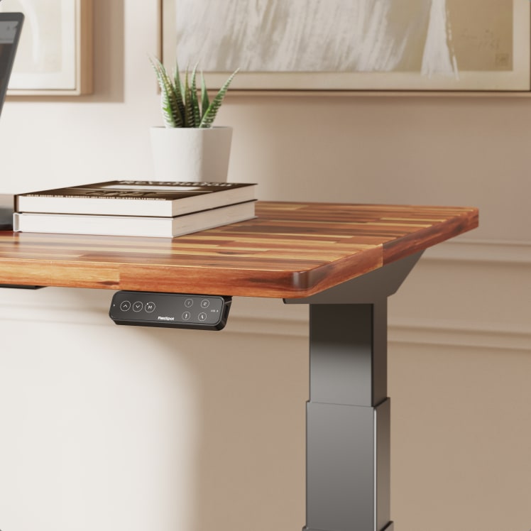 Acacia wood electric standing desk with rounded smooth edge