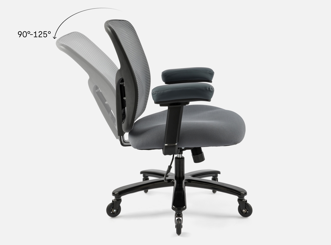 C3 office chair side view showing 90‑125 degree recline adjustment range