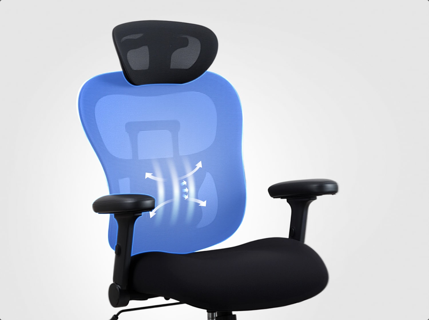 C3 ergonomic chair side‑back graphic shows lumbar support fitting human back curve