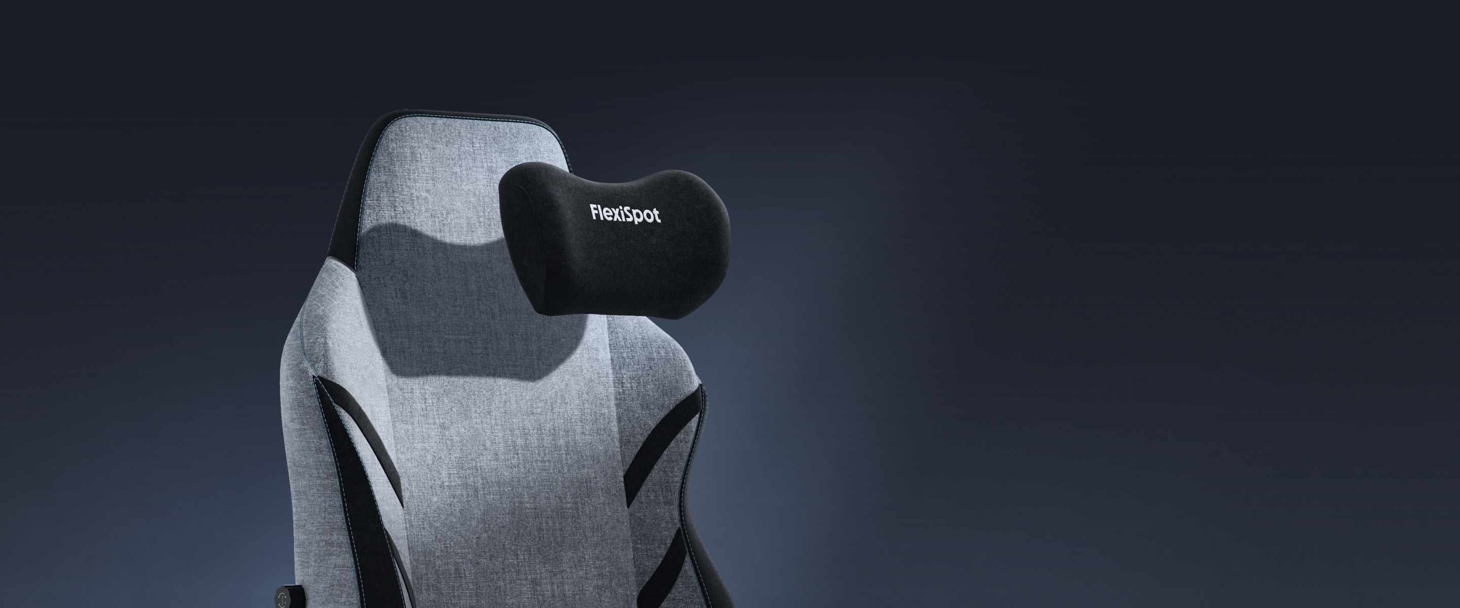 The GC7 gaming chair's magnetic headrest is shown moving into place.