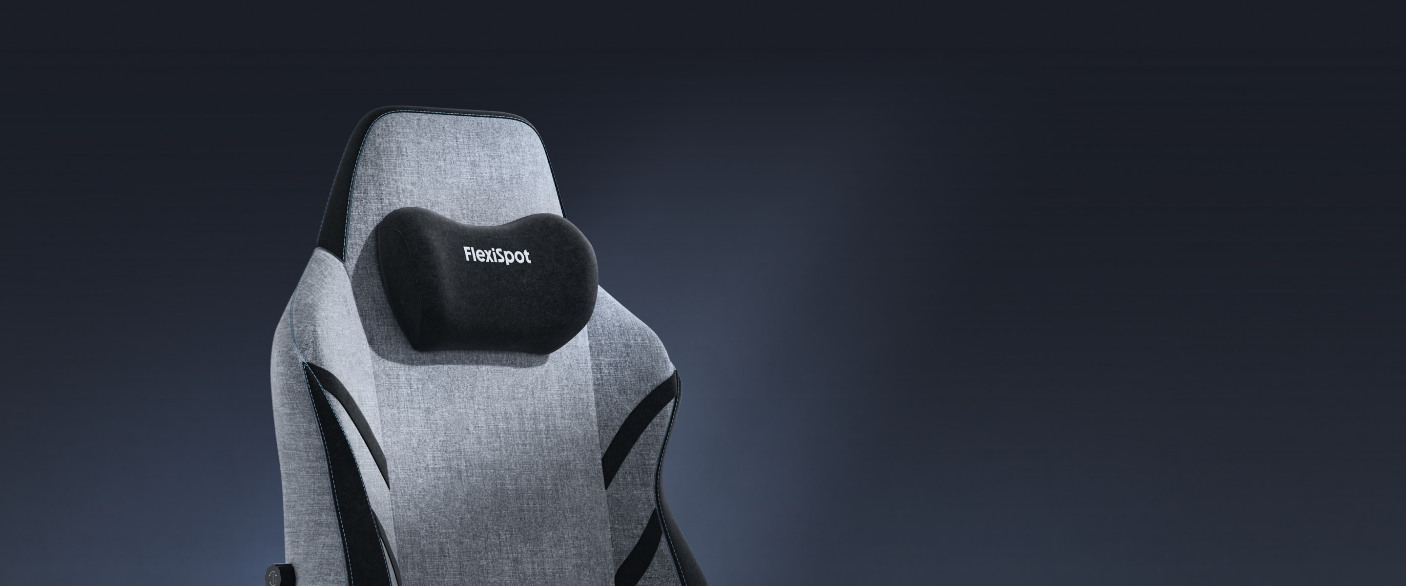 The GC7 gaming chair's magnetic headrest is shown moving into place.