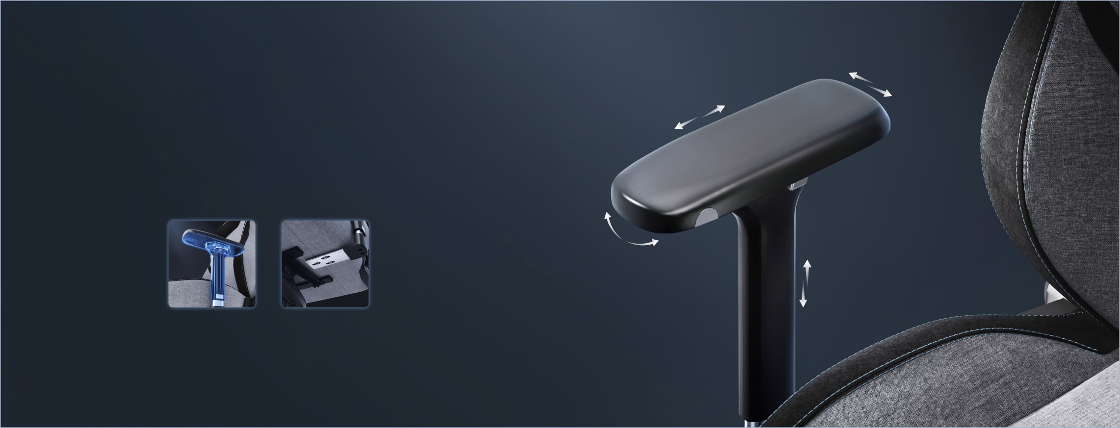 4D adjustable armrest detail of the GC7 ergonomic gaming chair