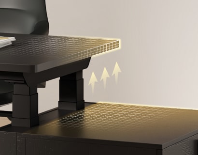 Standing desk safety‑feature close‑up, anti‑collision and position lock for secure height adjustment