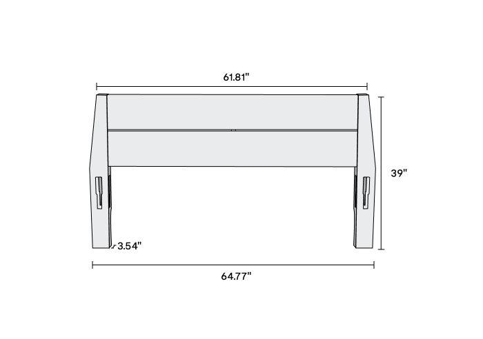 Queen headboard dimensions: 64.77" W × 3.54" D × 39" H