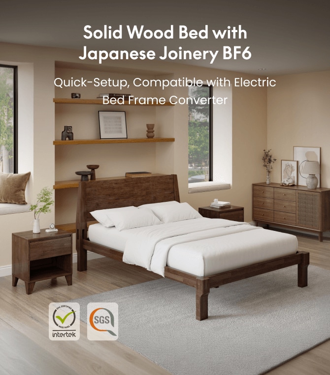 FlexiSpot Kana Japanese Joinery Bed with Headboard| Simple Design