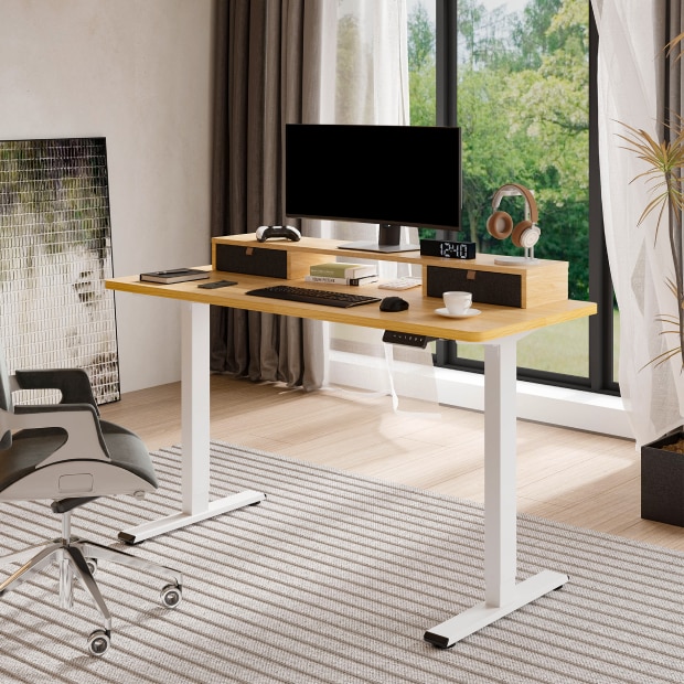 Electric height adjustable desk deals with drawers